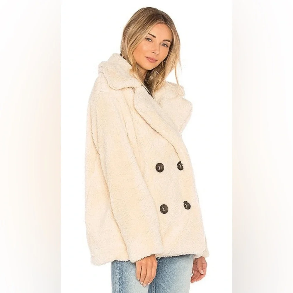 Free People Notched Teddy Peacoat Ivory Size Extra Small